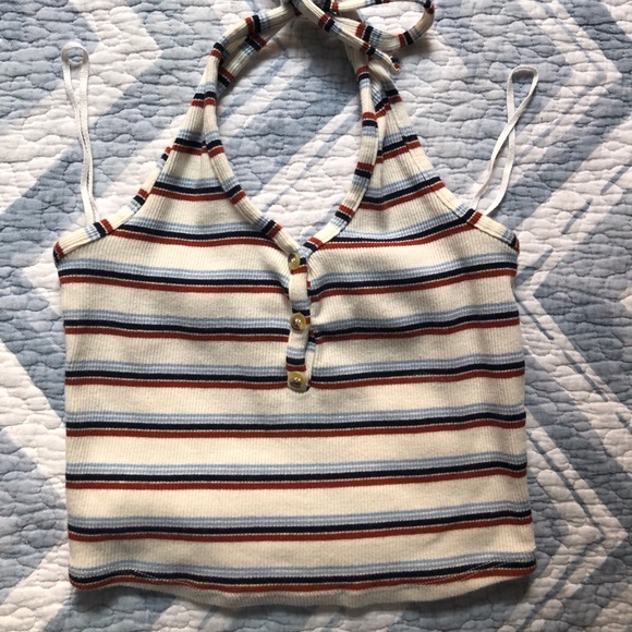 Striped Ribbed Halter Crop Top - Picture 2 of 3